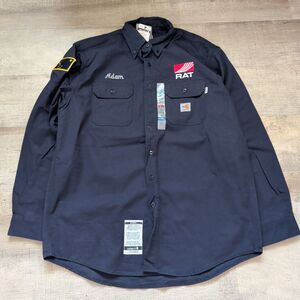 New Carhartt FR Flame Resistant Navy Blue Long Sleeve Button Down Shirt L $69